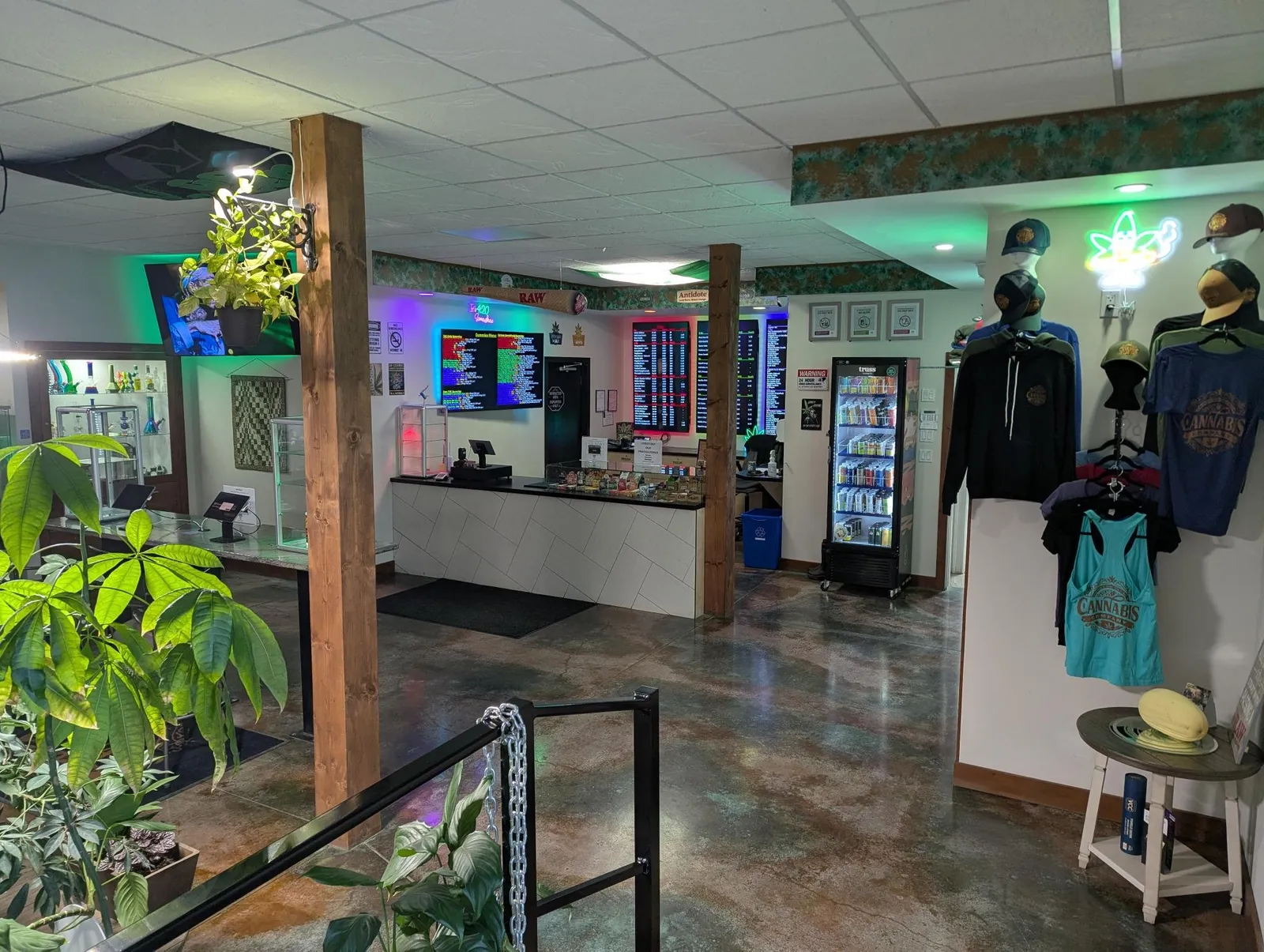 Display of cannabis products on shelves at Creston Valley Cannabis